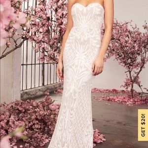 Never worn Lulu's white sequin strapless maxi